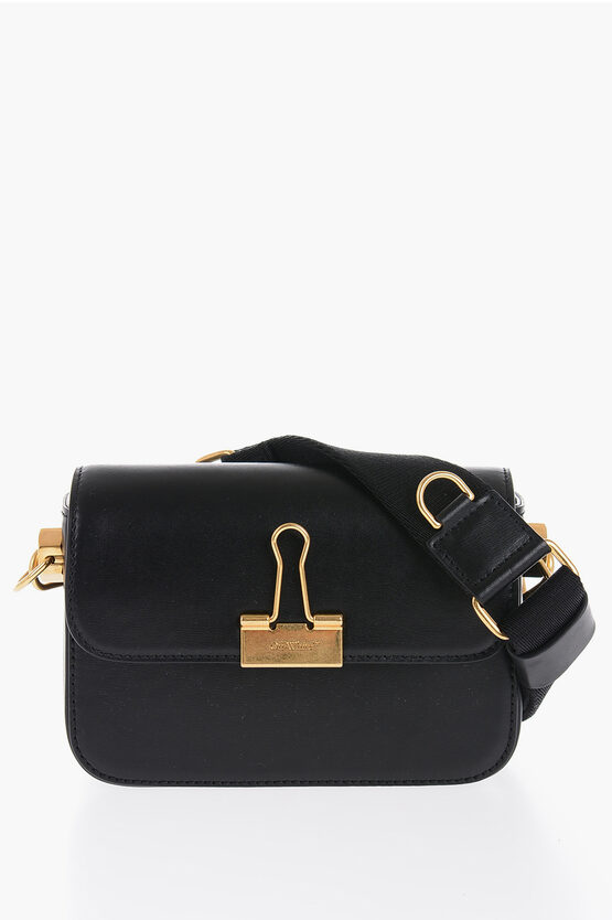 Off-white Leather Plain Binder Crossbody Bag With Golden Details