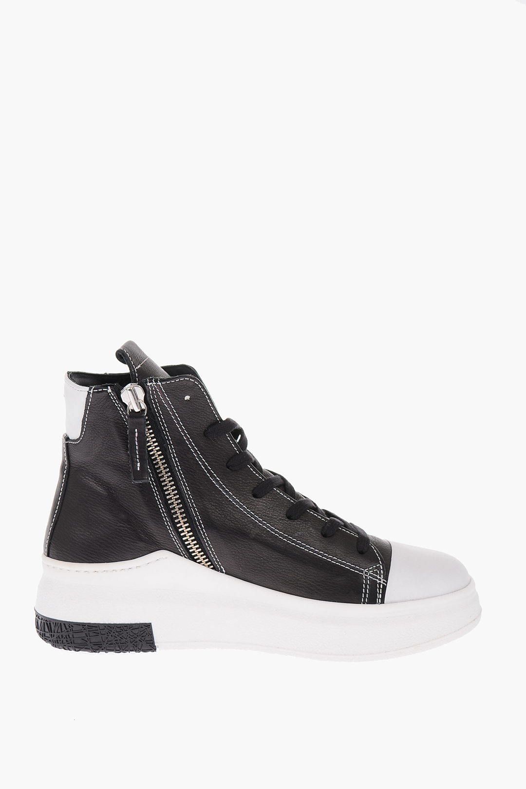 Cinzia Araia leather Platform sneakers with side zip men - Glamood Outlet