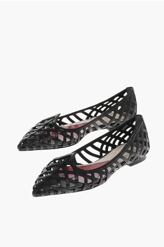 Roger Vivier Leather Point Toe Ballet Flats with Cut-Out Details