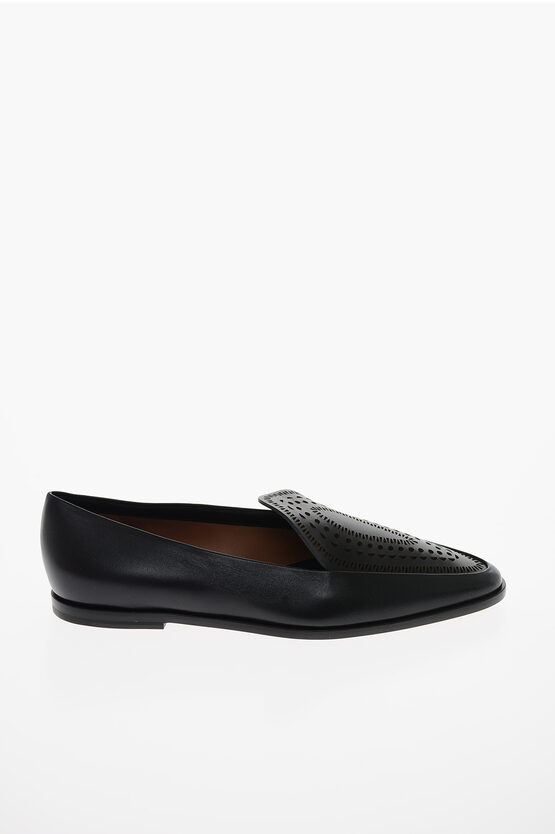 Alaia Leather Pointed-toe Loafers with Perforated Detailing women ...