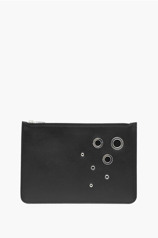 Neil Barrett Leather Pouch With Eyelets Details In Black