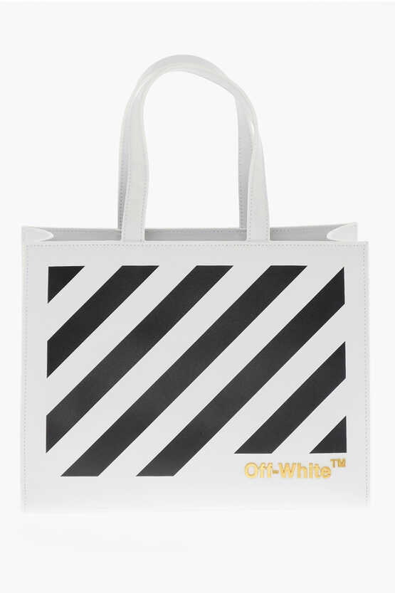 Shop Off-white Leather Printed Tote Bag