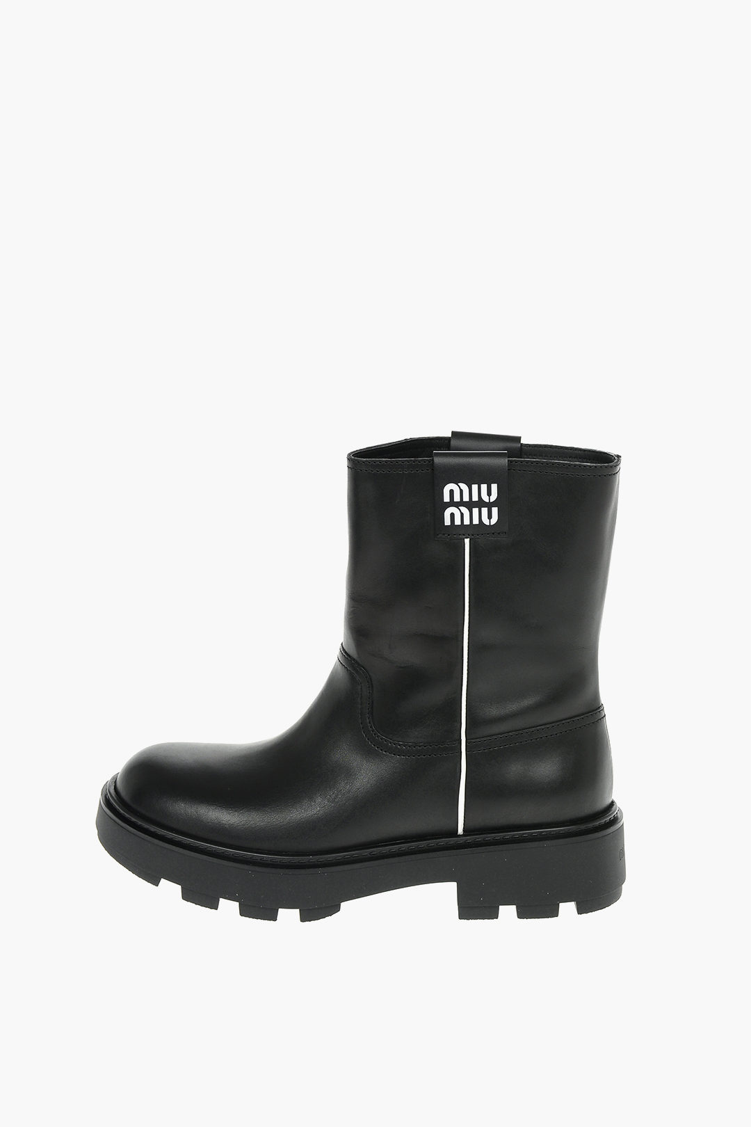 Miu Miu Leather Pull-on Ankle Boots with Lettering Logo damen