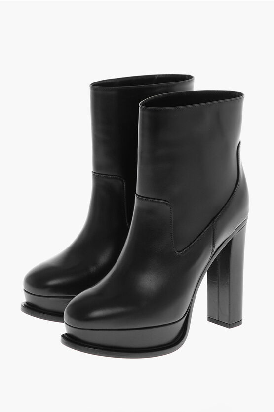 Shop Alexander Mcqueen Leather Pull-on Booties With Platform Sole 12cm