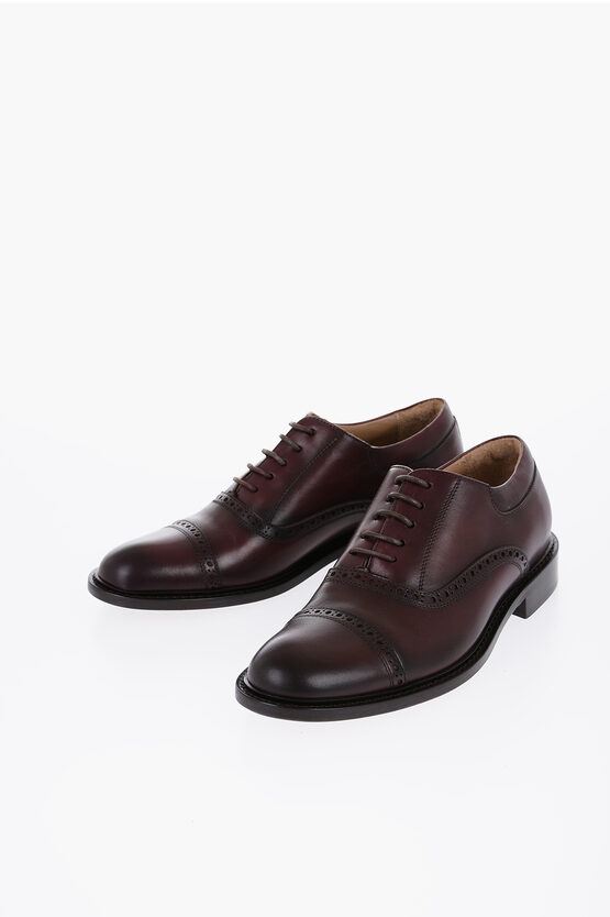 Shop Corneliani Leather Quarter Brogue Oxford Shoes