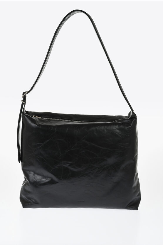 Jil Sander Leather Quilted Crossbody Bag With Zip Closure