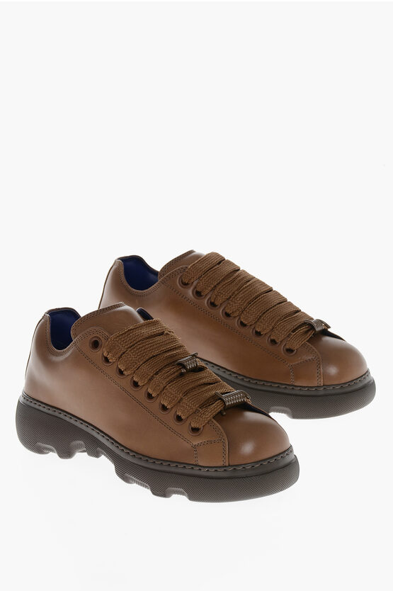 BURBERRY★素敵！RANGER WOOD LEATHER LACE UP SNEAKERS Burberry Leather Ranger Sneakers With Laces In Wood | ModeSens