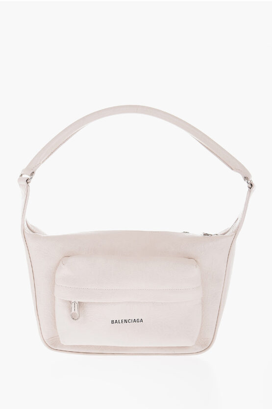 Balenciaga Leather Raver Shoulder Bag With Printed Logo In Neutral