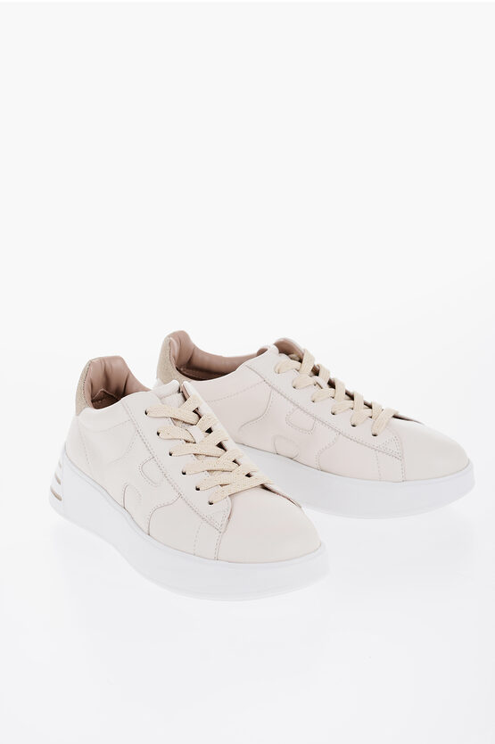 Hogan Leather Rebel Low-top Sneakers With Glittery Details In Neutral