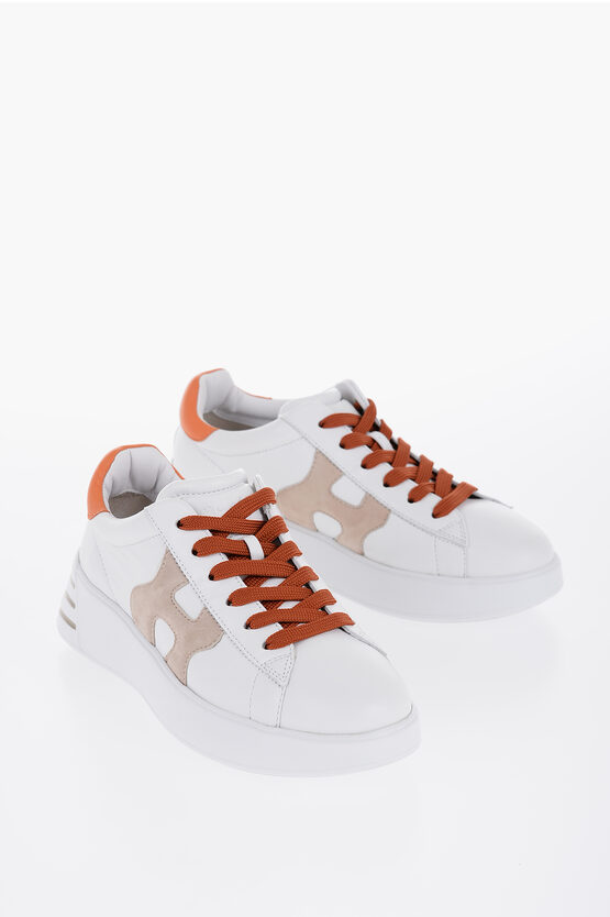 Hogan Leather Rebel Low-top Sneakers With Suede Monogram In White