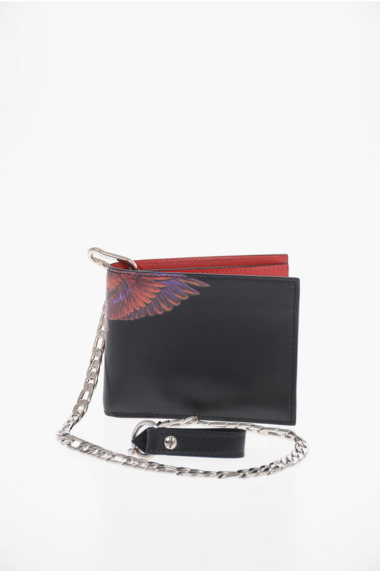 Shop Marcelo Burlon County Of Milan Leather Red Wings Wallet With Chain