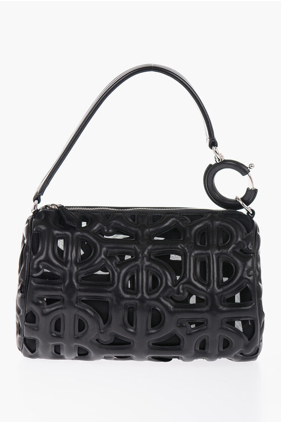 Burberry Leather Rhombi Shoulder Bag With Cut-out Details And Matched In Black