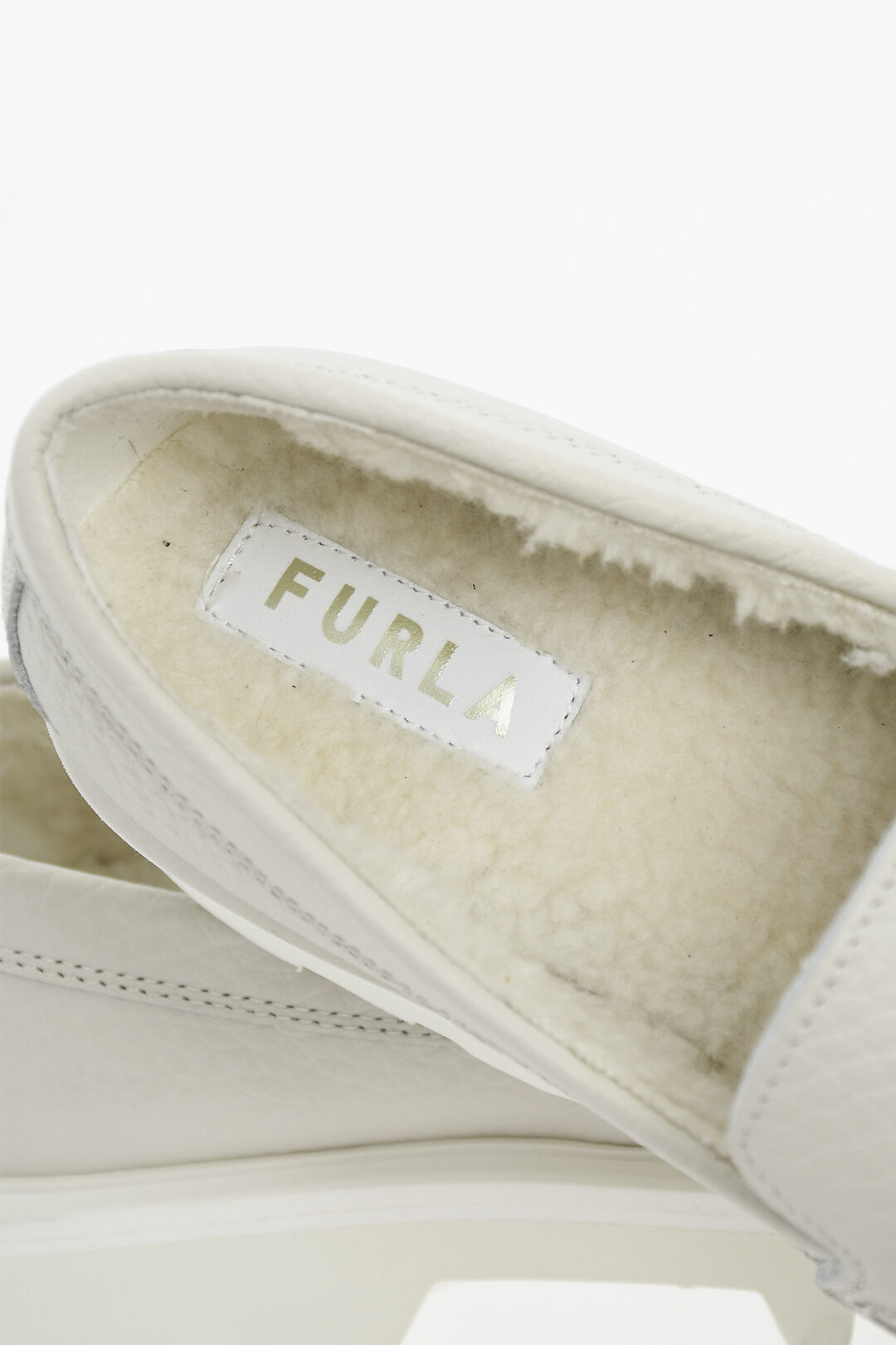 Furla Leather RITA Loafers with Faux Fur Inner and Chunky Sole 4.5