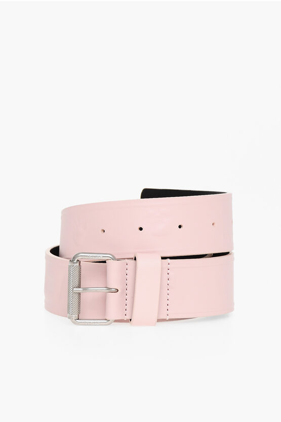 Off-white Leather Roller Belt With Embossed Logo 35mm In Pink