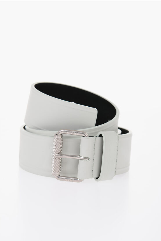Off-white Leather Roller Belt With Embossed Logo 40mm In White