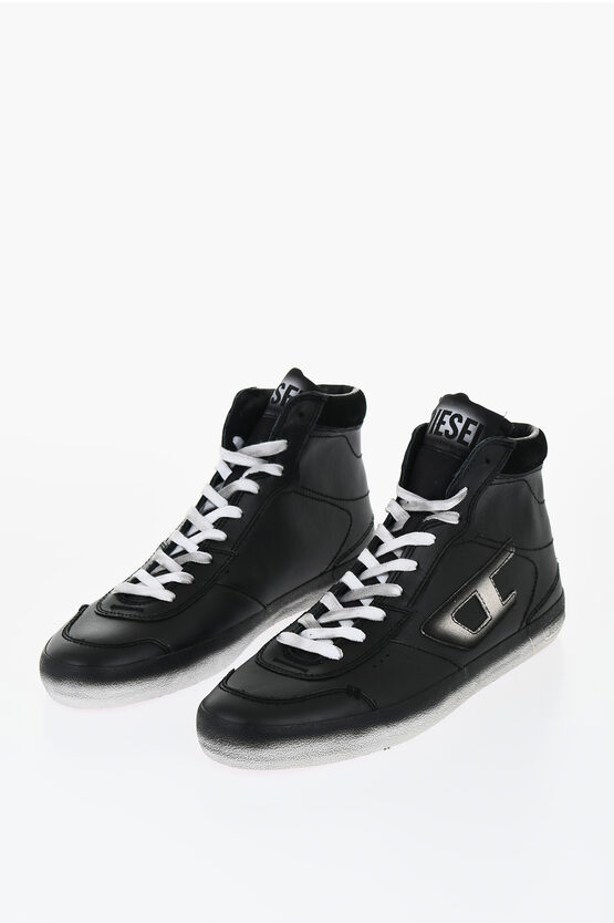 Diesel Leather S-leroji High-top Sneakers With Faded Sole