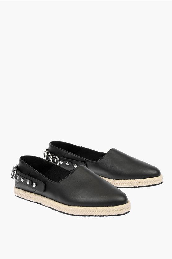 Diesel Leather S-lima Espadrillas With Chain Details And Rafia Sole In Black