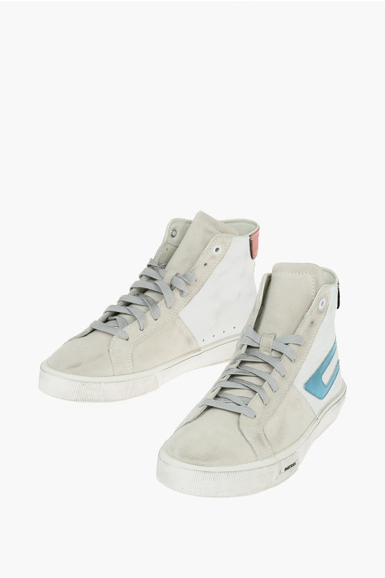Diesel Leather S-mydori ml High Top Sneakers With Suede Details In Gray