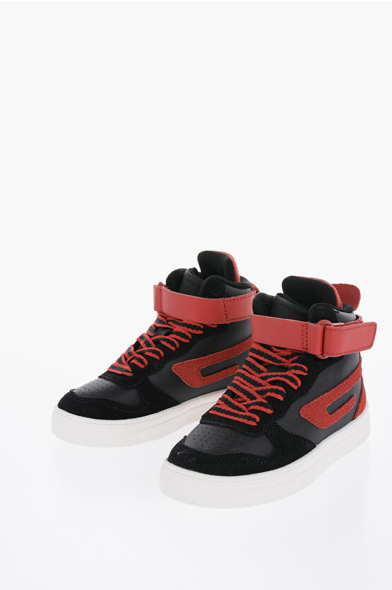 Shop Diesel Leather S-ukiyo High-top Sneakers With Contrasting Details