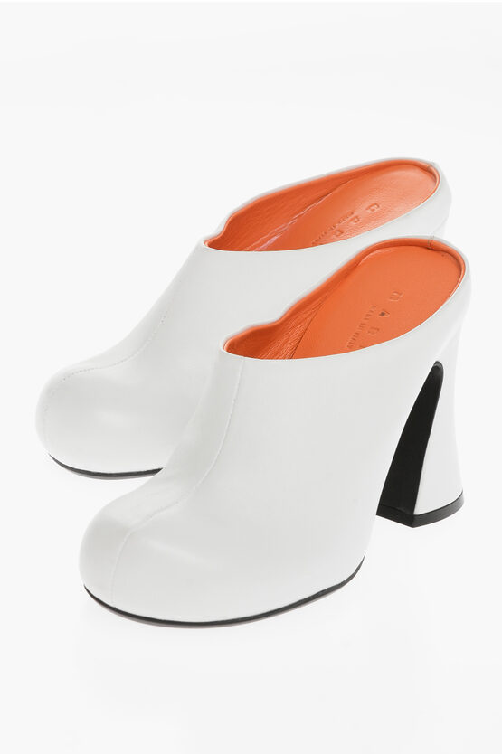 Marni Leather Sabot With Heel 10cm In White