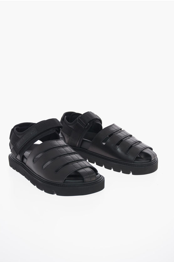 Neil Barrett Leather Sampei Touch Strap Sandals In Black