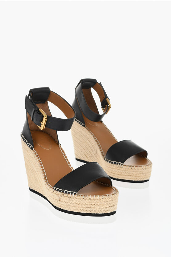 SEE BY CHLOÉ LEATHER SANDALS ESPADRILLAS WEDGE 12 CM
