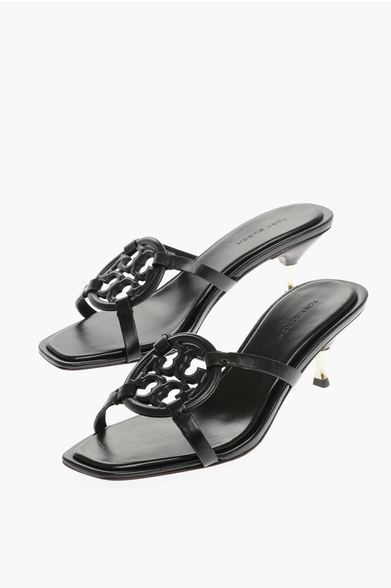 Tory Burch Leather Sandals With Cut-out Logo 7cm In Blue