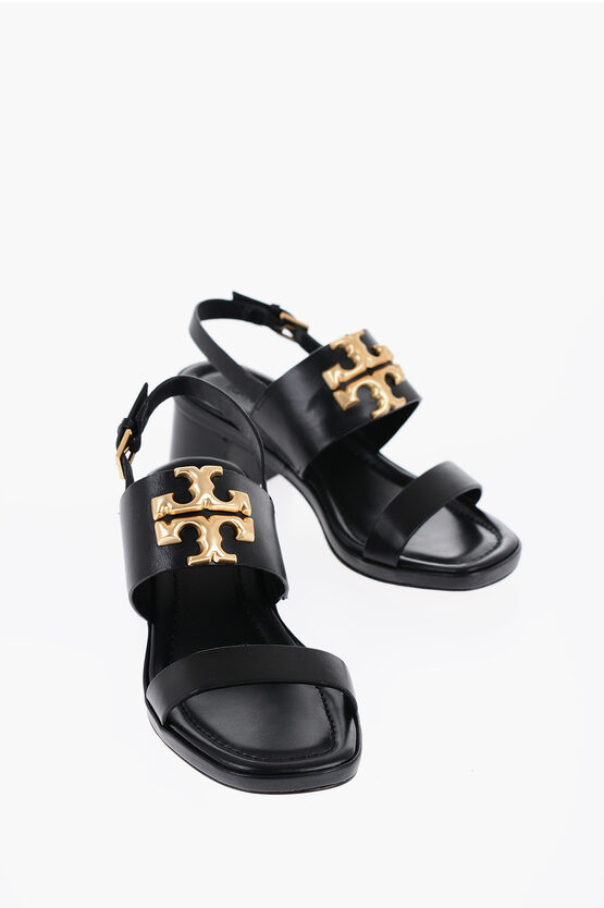 Shop Tory Burch Leather Sandals With Golde-effect Monogram 5,5cm