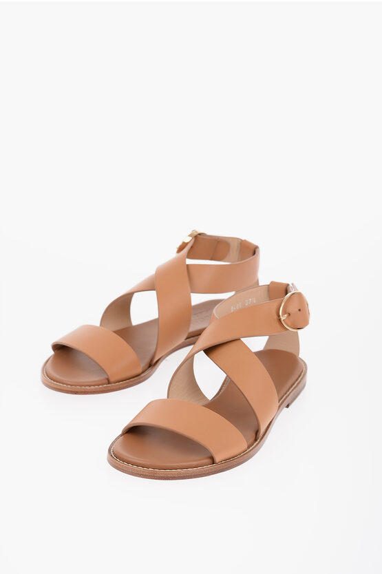 Doucal's Leather Sandals With Golden Buckle In Black
