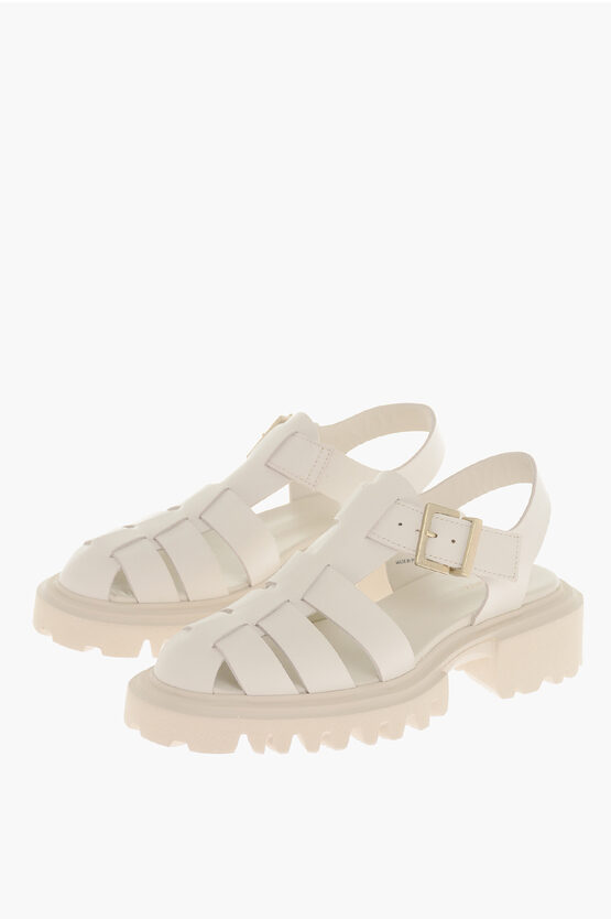 Shop Allsaints Leather Sandals With Golden Buckle