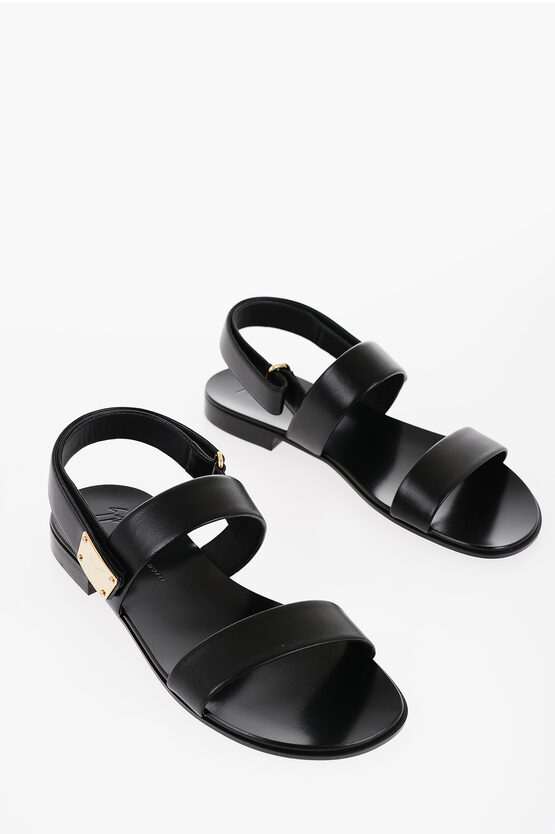 Shop Giuseppe Zanotti Leather Sandals With Golden Detail