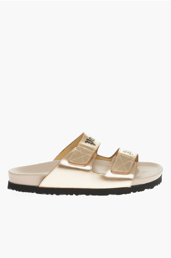 Leather Sandals With Logo Print And Stretch Closure