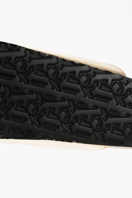 Leather Sandals With Logo Print And Stretch Closure