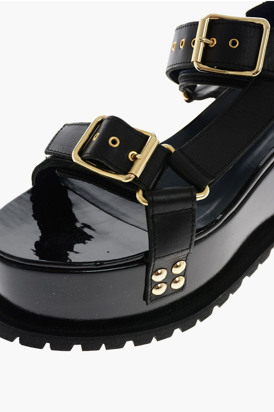 Sacai leather sandals with platform 8cm women - Glamood Outlet