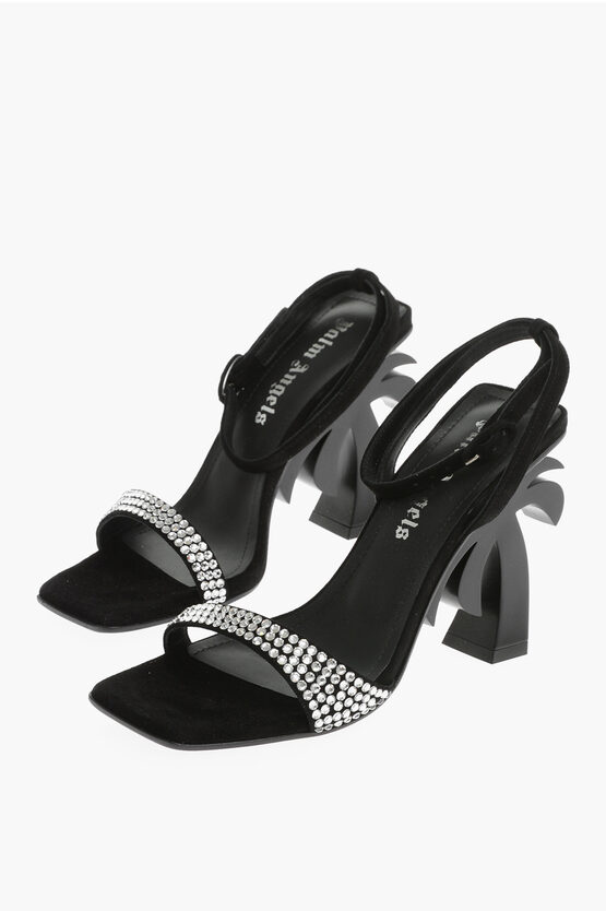 Palm Angels Leather Sandals With Rhinestones And Statement Heel 10cm In Black