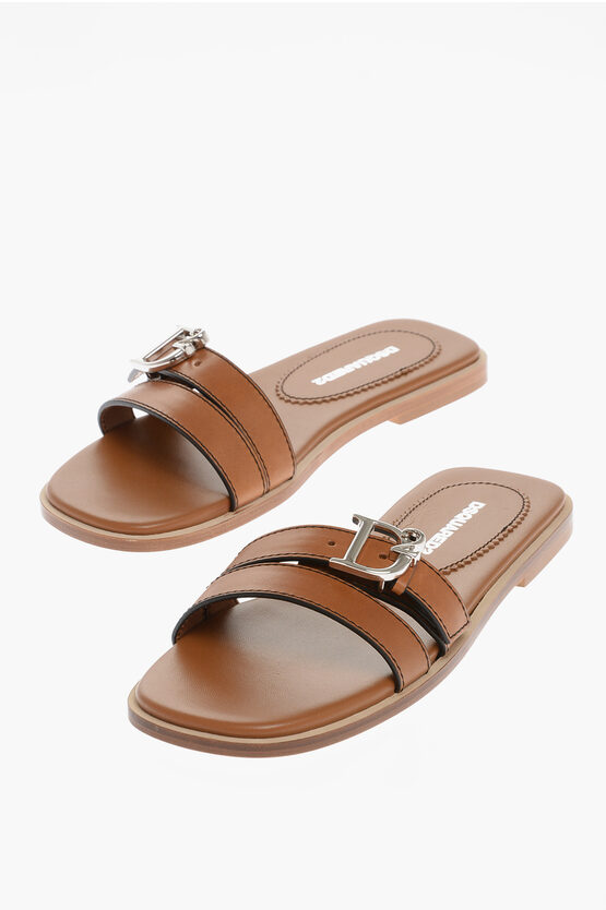 DSQUARED2 LEATHER SANDALS WITH SILVER-TONE BUCKLE