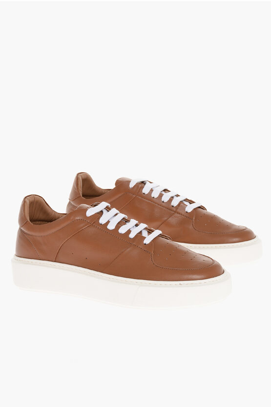 Shop Testoni Leather Sassari Low-top Sneakers With Contrast Sole