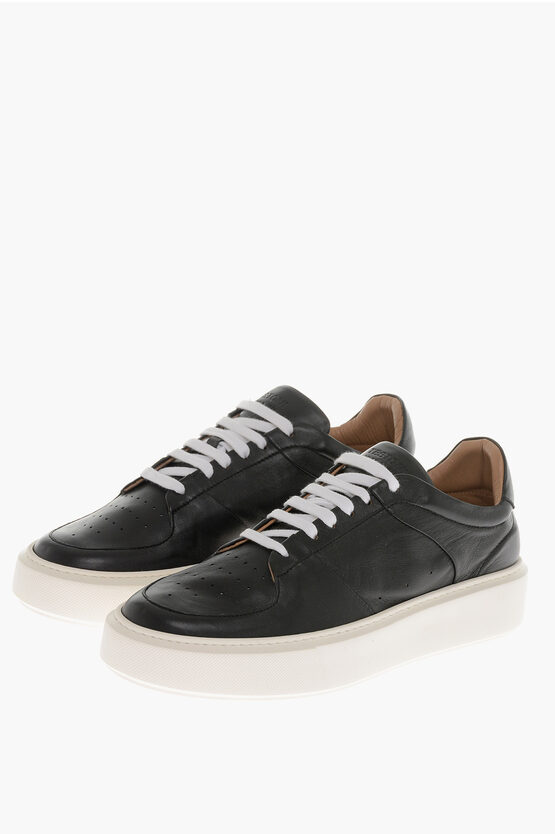 Shop Testoni Leather Sassari Low Top Sneakers With Contrasting Details