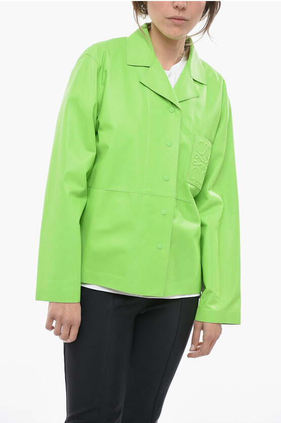 Shop Loewe Leather Shirt With Embossed Logo