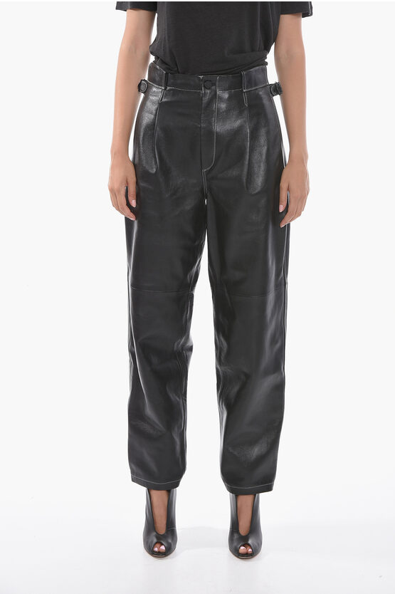 The Mannei Leather Shobak High-waisted Pants With Single Pleat In Black