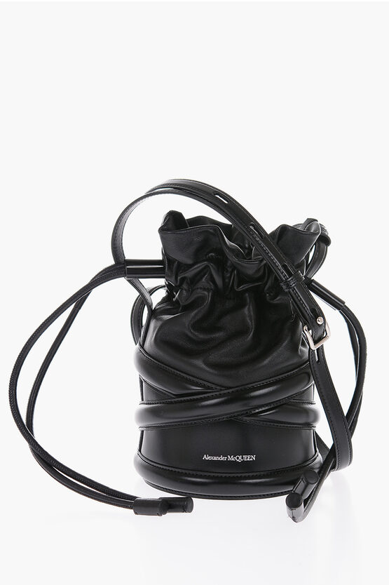 Alexander Mcqueen Leather Shoulder Bag With Embossed Logo In Black