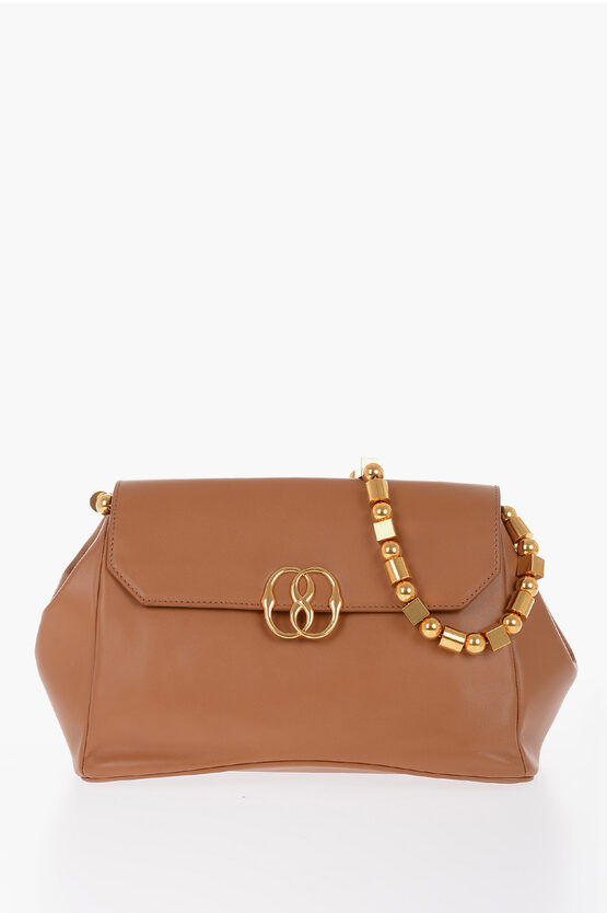 Bally Leather Shoulder Bag With Golden Details In Brown