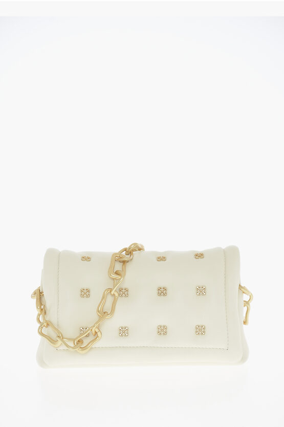 Shop Off-white Leather Shoulder Bag With Iconic Motif In Golden Metal