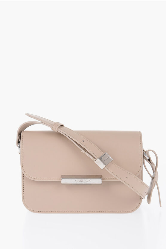 Off-white Leather Shoulder Bag With Metal Detail In Pink