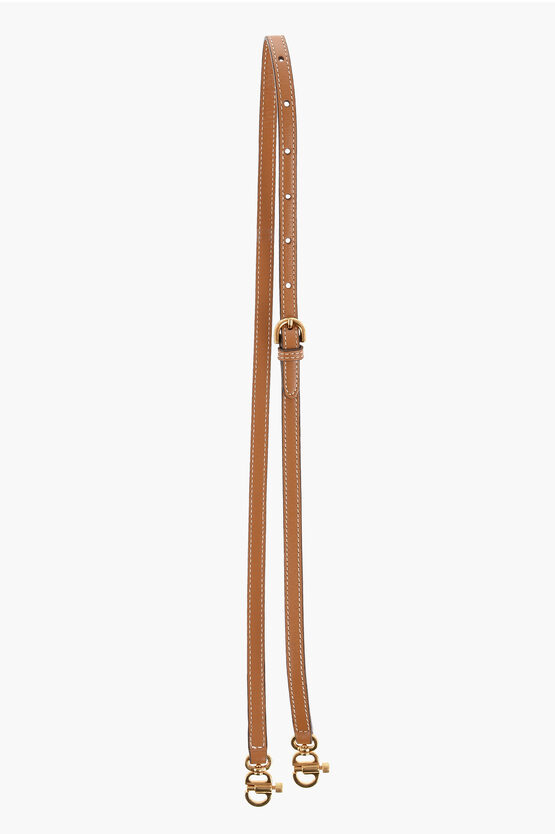 Delvaux Leather Shoulder Strap With Golden Details In Brown