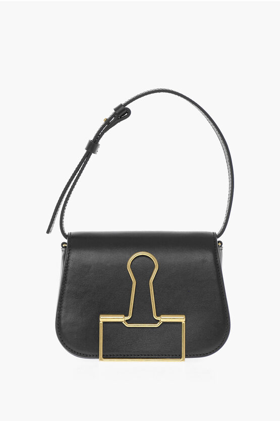 Off-white Leather Skeleton Binder Shoulder Bag With Golden Detail