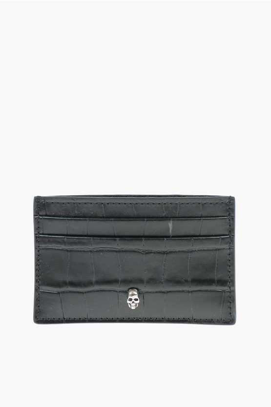 Shop Alexander Mcqueen Leather Skull Card Holder With Logo