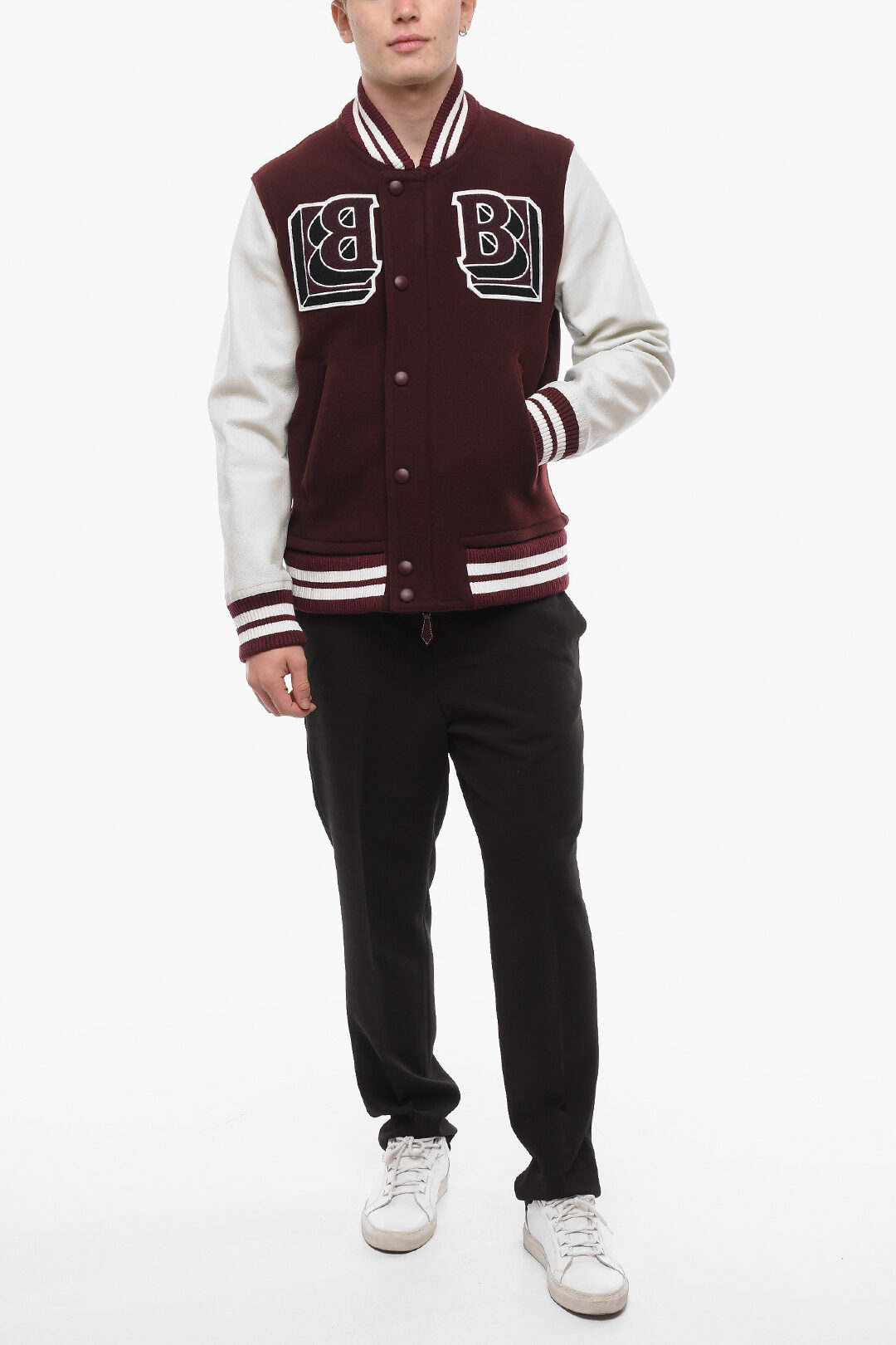 Burberry Leather Sleeve Bomber Jacket with Terry Patches men Glamood