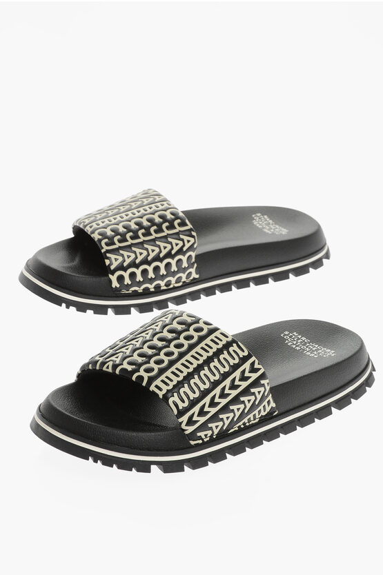 Shop Marc Jacobs Leather Slides With All-over Logo