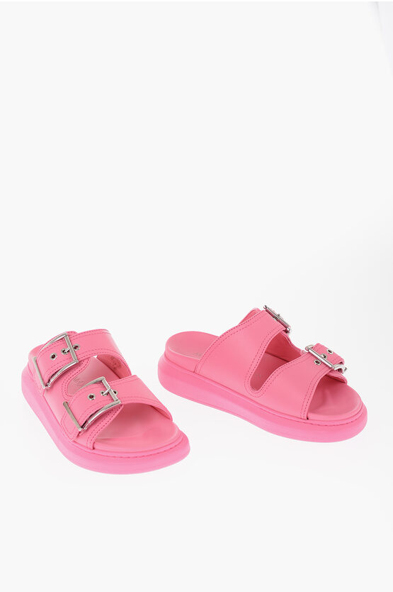 Alexander Mcqueen Leather Slides With Buckles In Pink